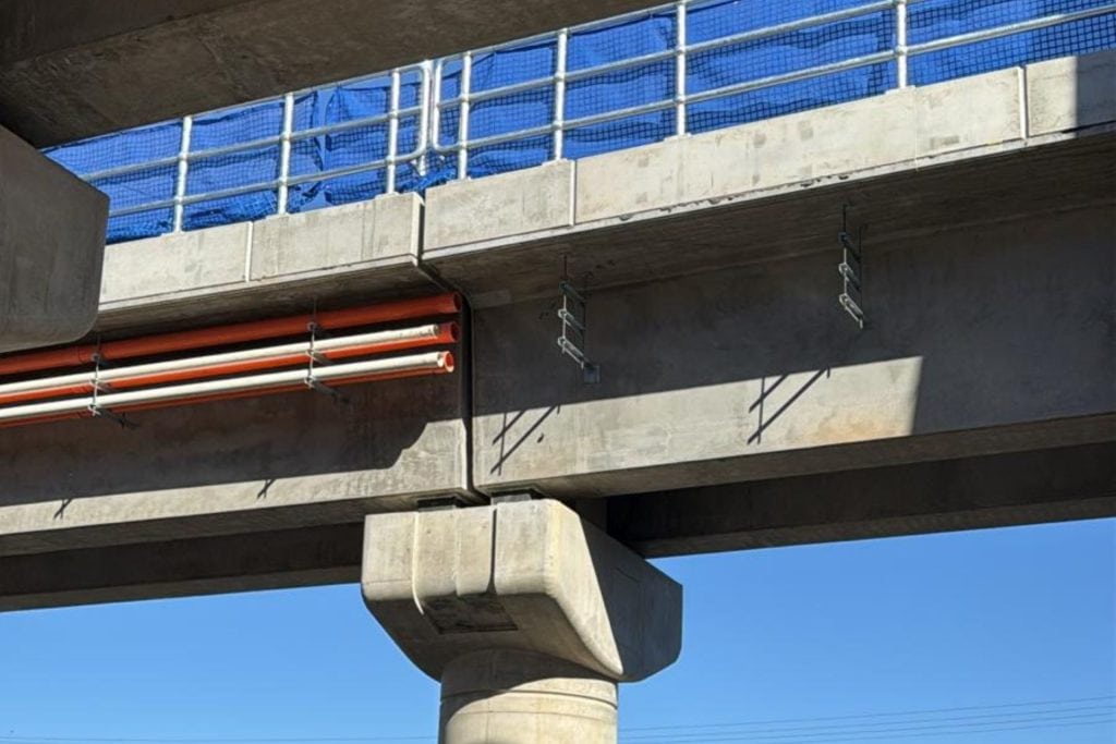 Adelaide Tram Grade Separation Project conduit installation Apex Energy Australia electrical and communications conduits installed on a concrete tram overpass for Adelaide’s Tram Grade Separation Project.